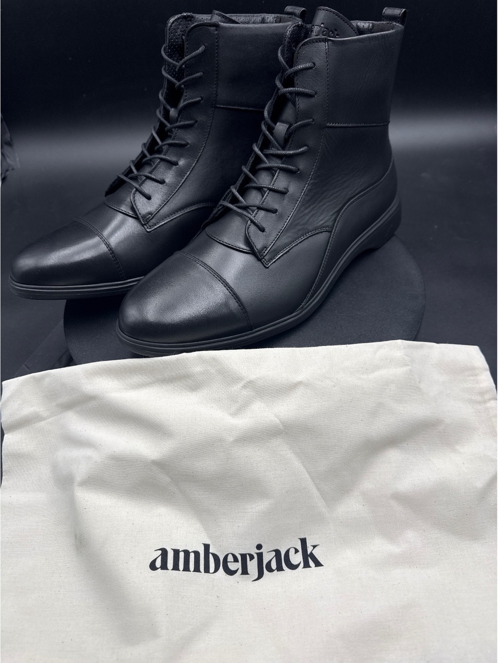 Amberjack Black Leather Lace-Up Ankle Boots